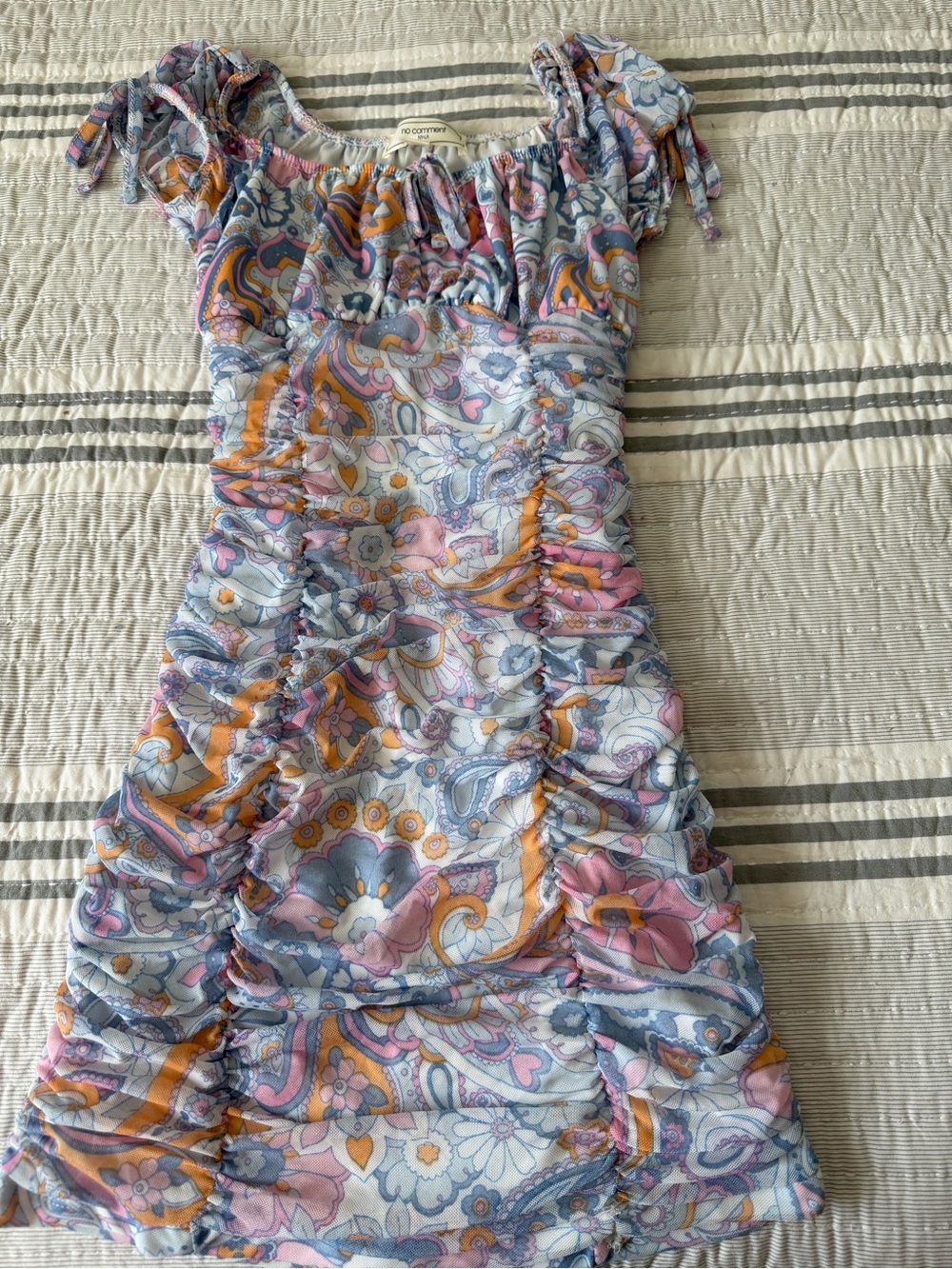 No Boundaries Pink Blue & Orange Paisley Ruched Dress